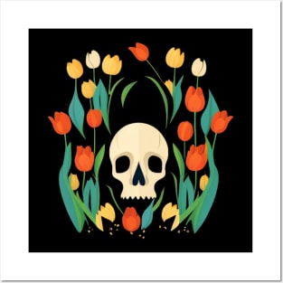 Skull with tulips Posters and Art